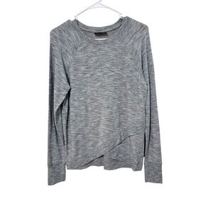 Athleta Mindset Sweatshirt Grey Space Dye Crossover Tulip‎ Hem Pullover 68040